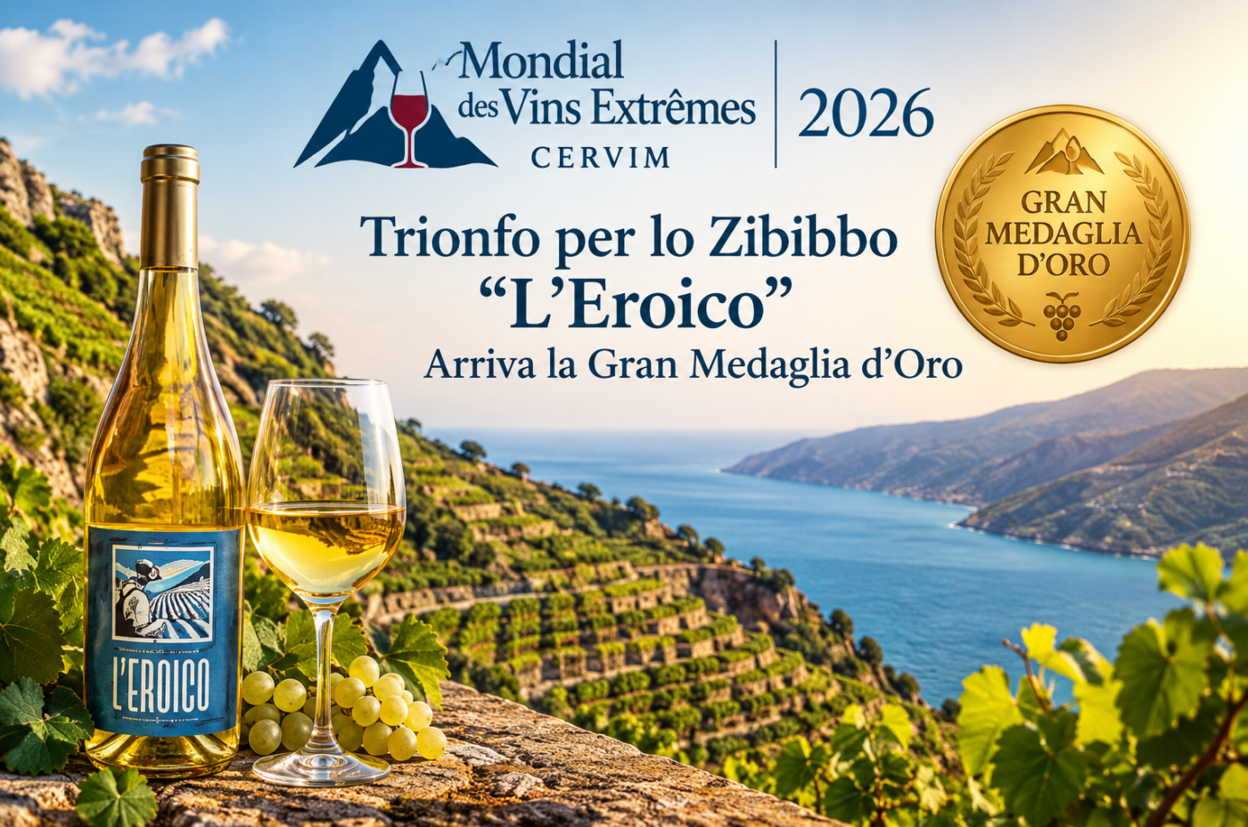 Mondial des Vins Extrêmes 2026, trionfo per lo Zibibbo “L’Eroico”: arriva la Gran Medaglia d’Oro